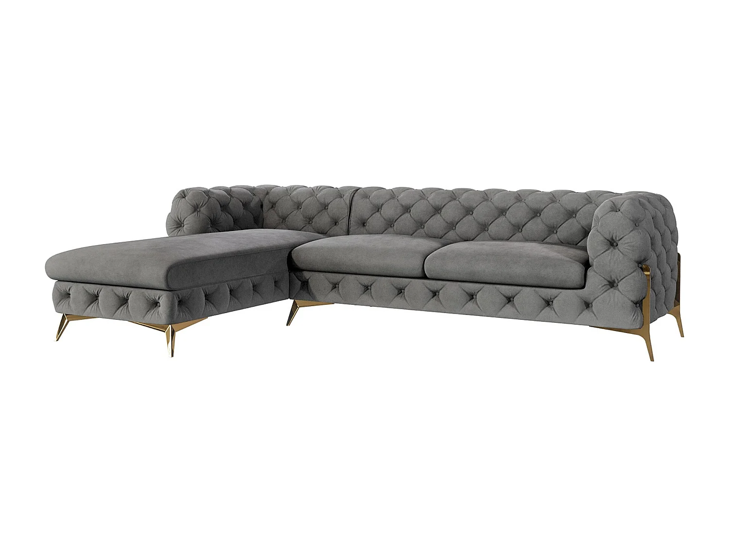Ecksofa mit Ottomane Chesterfield Ulysses mit Goldene Metall Füßen