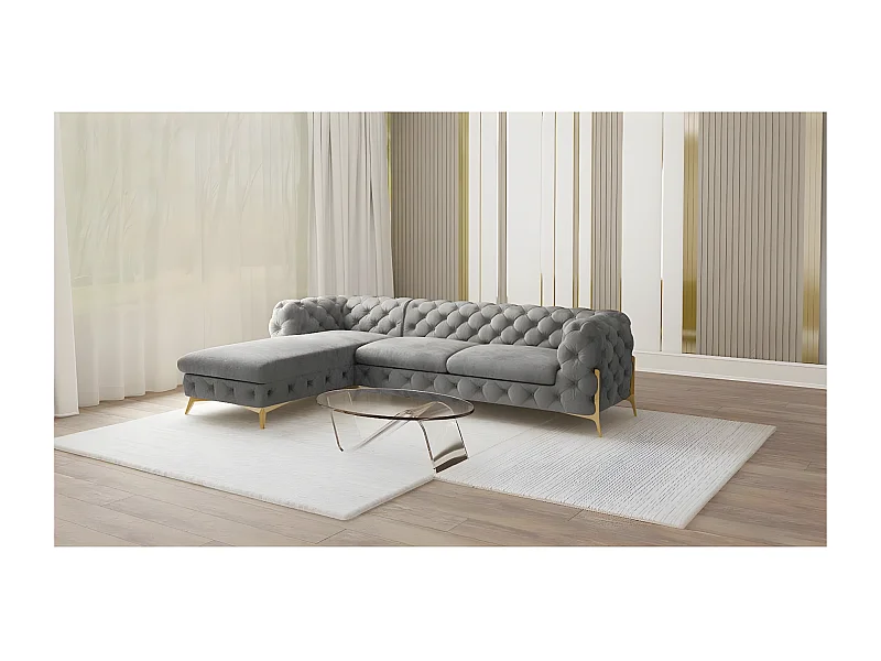 Ecksofa mit Ottomane Chesterfield Ulysses mit Goldene Metall Füßen
