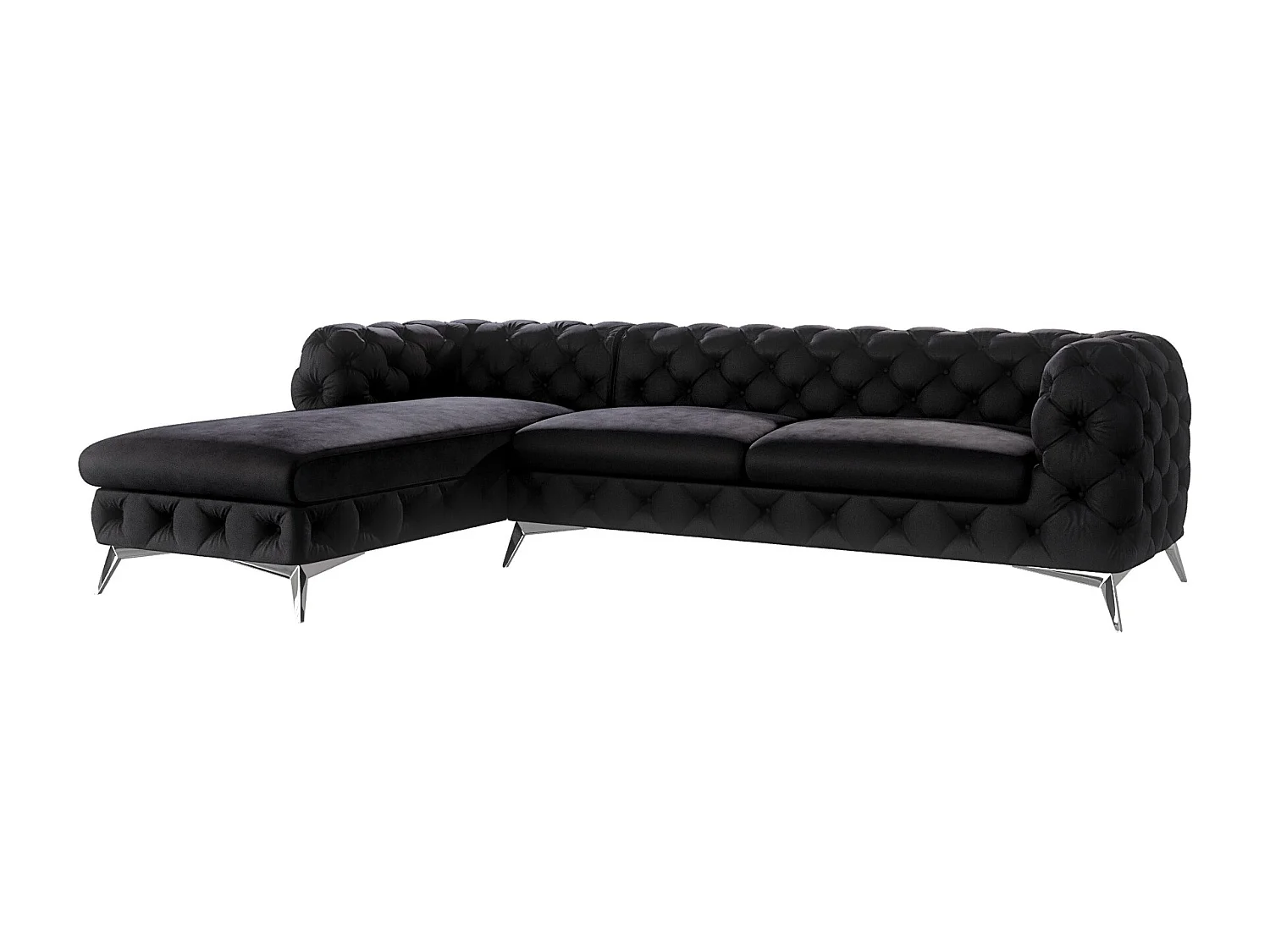 Ecksofa mit Ottomane Chesterfield Celeste mit Silber Metall Füßen