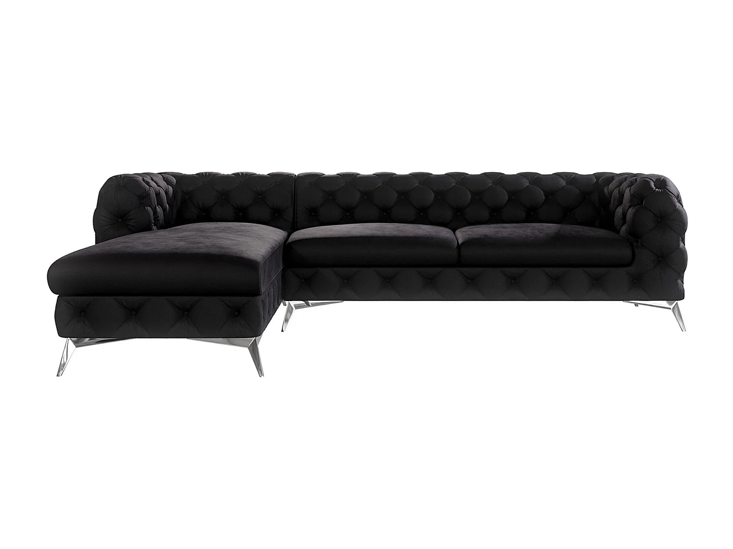 Ecksofa mit Ottomane Chesterfield Celeste mit Silber Metall Füßen