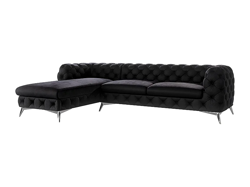 Ecksofa mit Ottomane Chesterfield Celeste mit Silber Metall Füßen