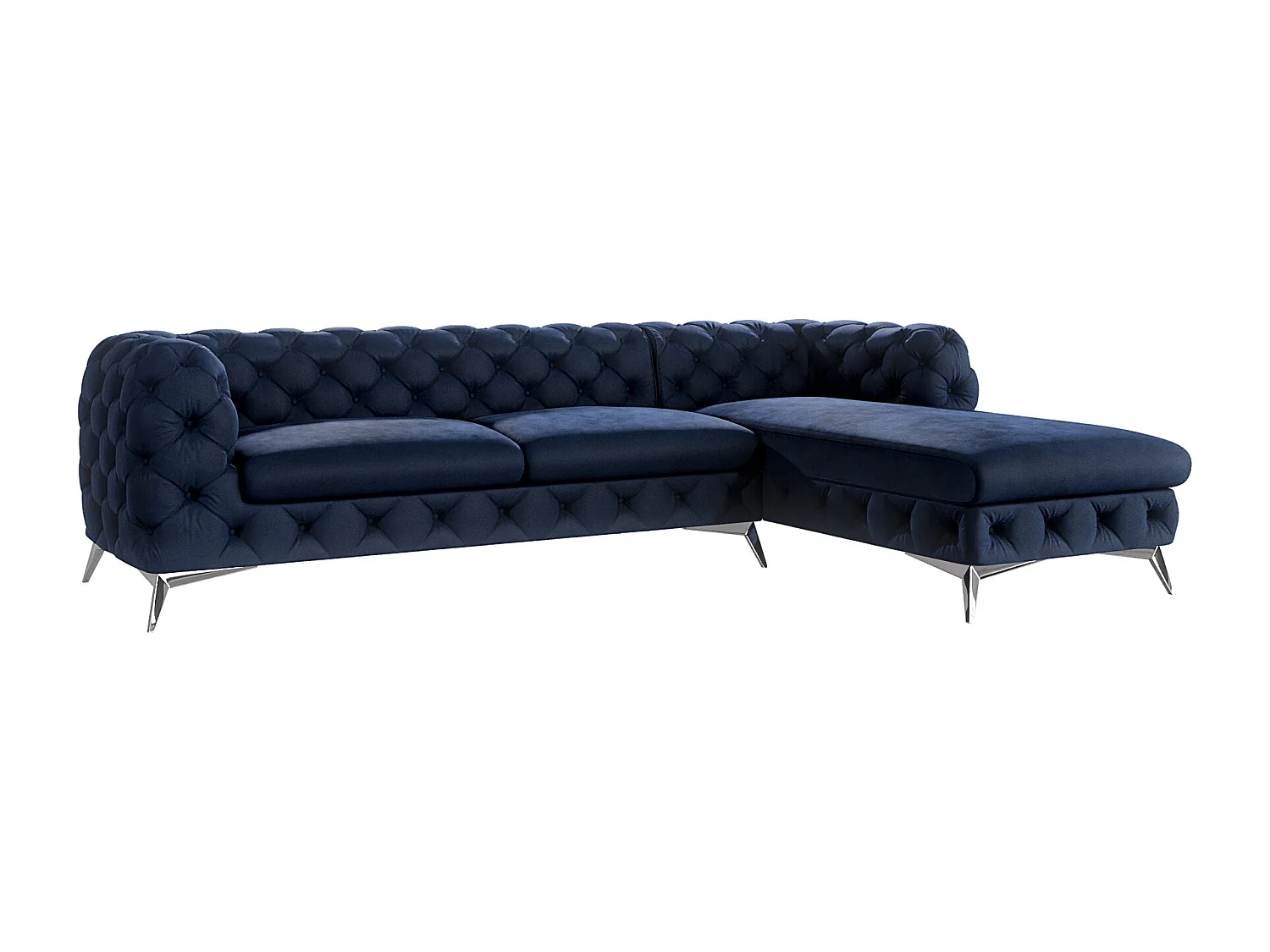 Ecksofa mit Ottomane Chesterfield Celeste mit Silber Metall Füßen