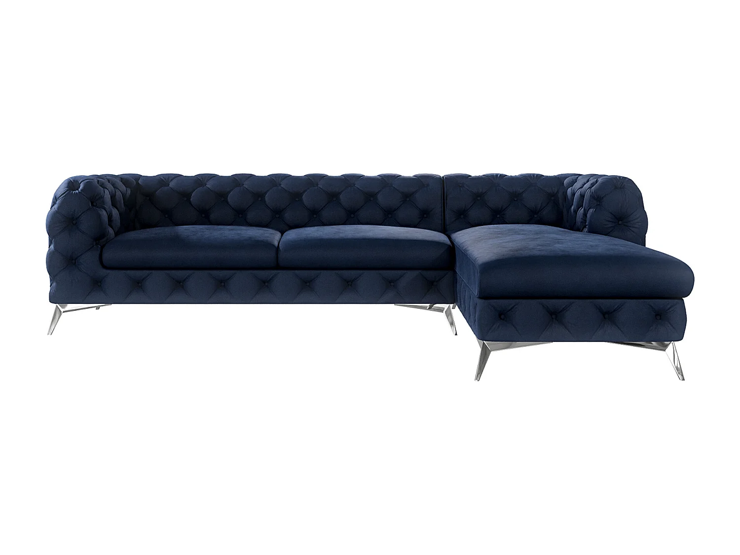 Ecksofa mit Ottomane Chesterfield Celeste mit Silber Metall Füßen