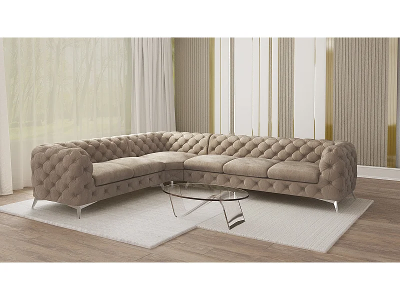 Ecksofa Chesterfield Celeste mit Silber Metall Füßen