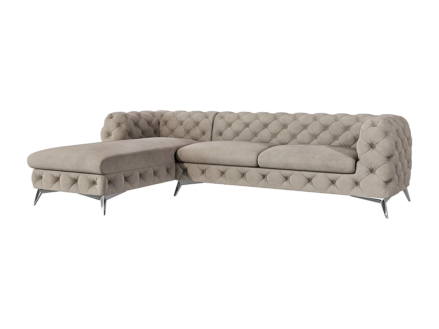 Ecksofa mit Ottomane Chesterfield Celeste mit Silber Metall Füßen