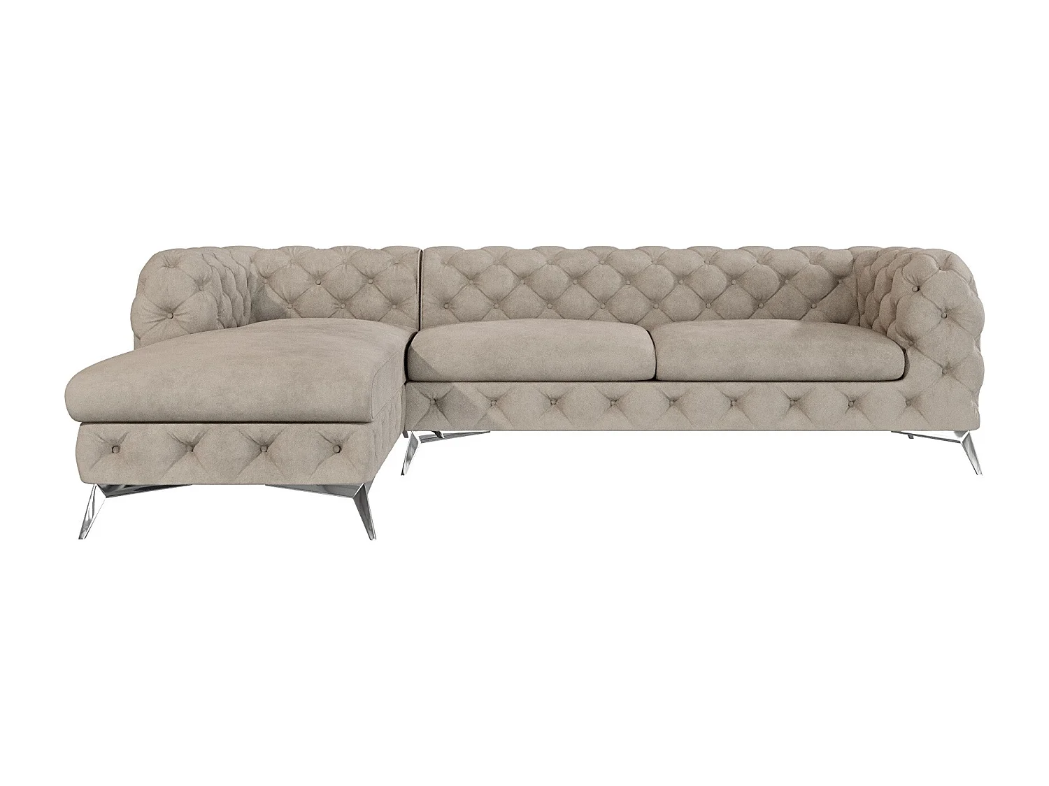 Ecksofa mit Ottomane Chesterfield Celeste mit Silber Metall Füßen