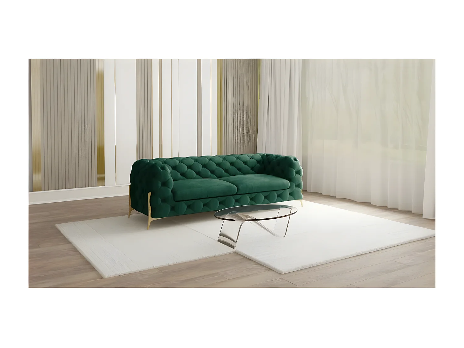 Ulysses 3-Sitzer Chesterfield Sofa mit Goldene Metall Füßen