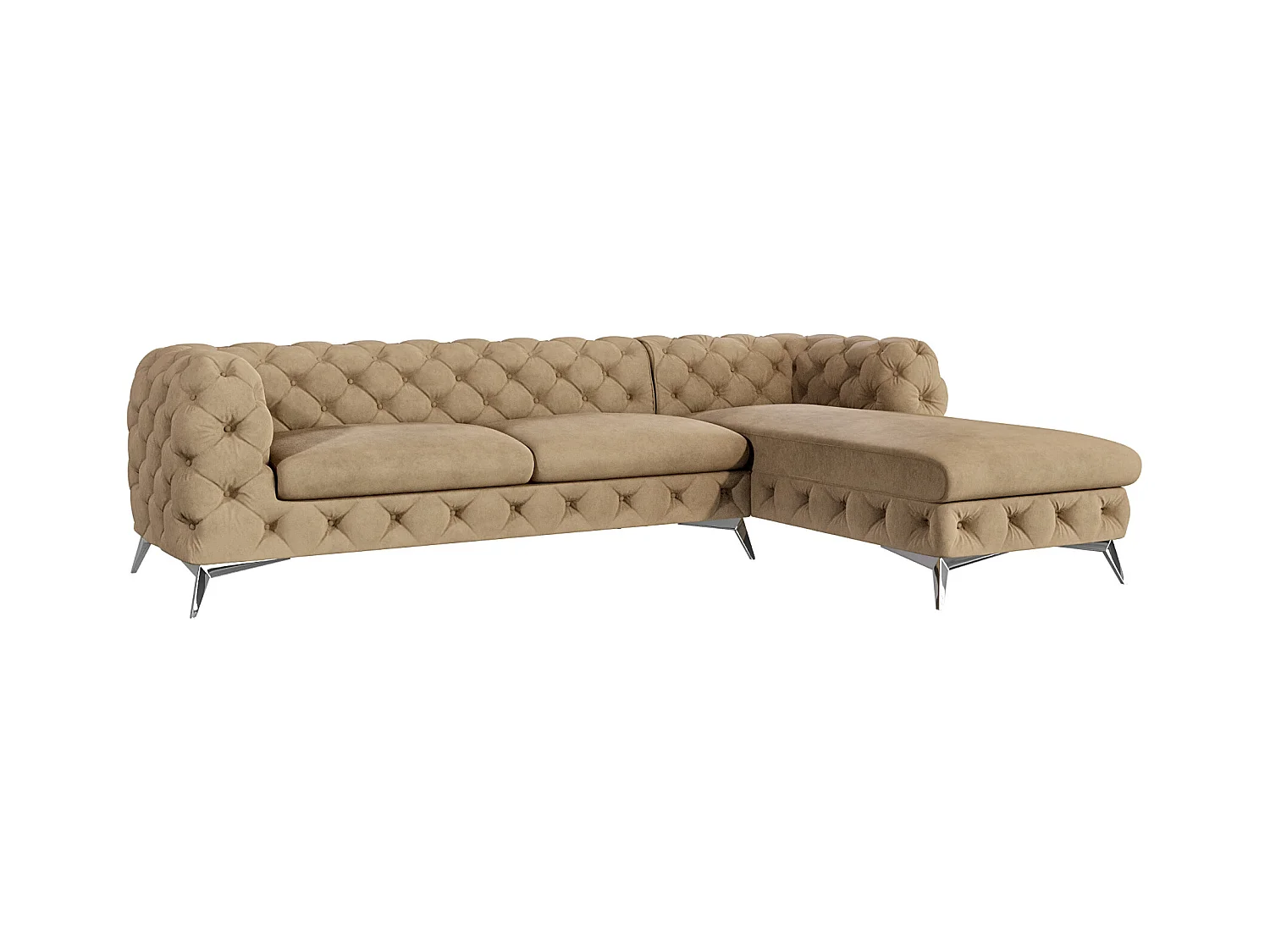 Ecksofa mit Ottomane Chesterfield Celeste mit Silber Metall Füßen
