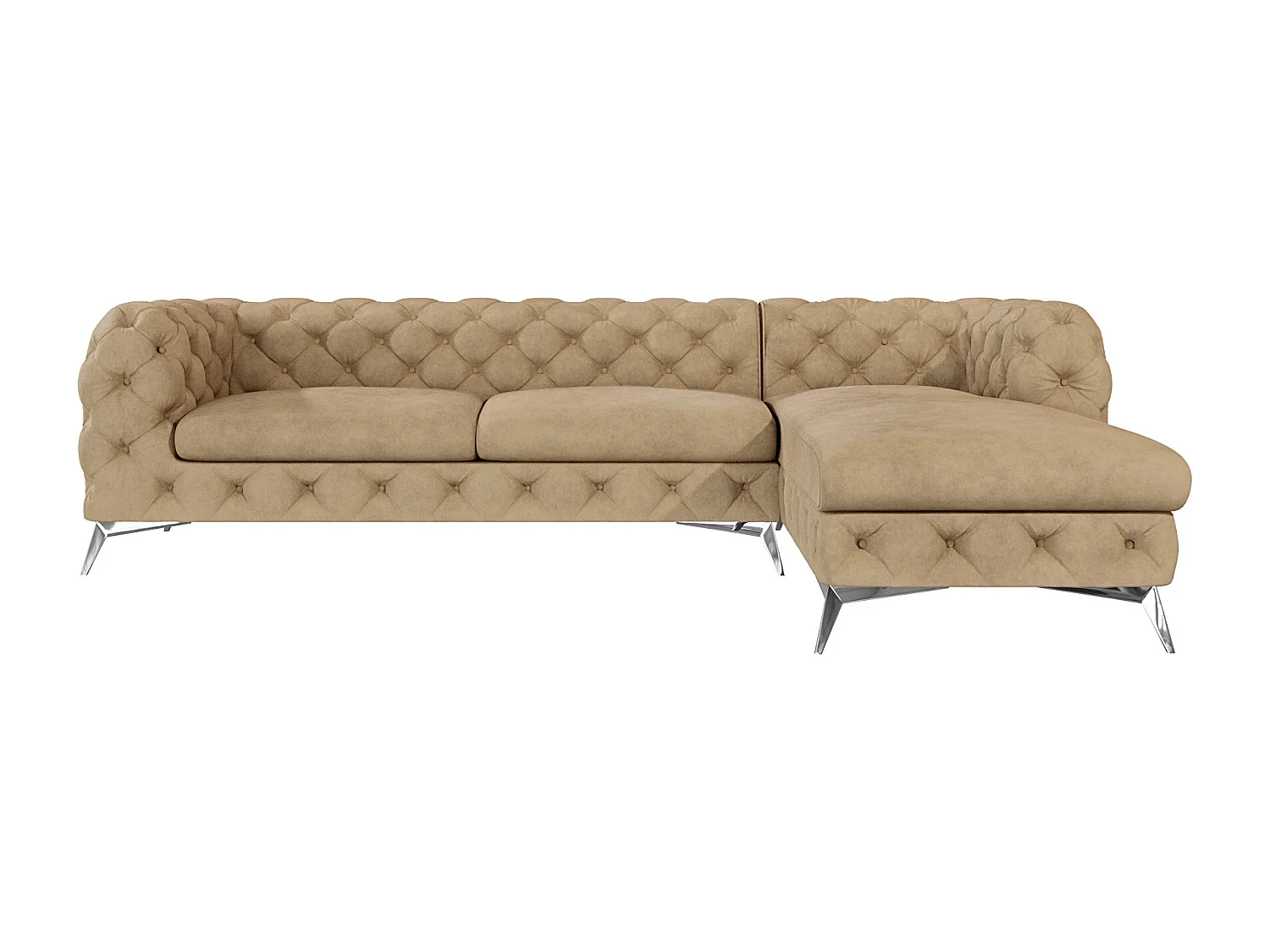 Ecksofa mit Ottomane Chesterfield Celeste mit Silber Metall Füßen