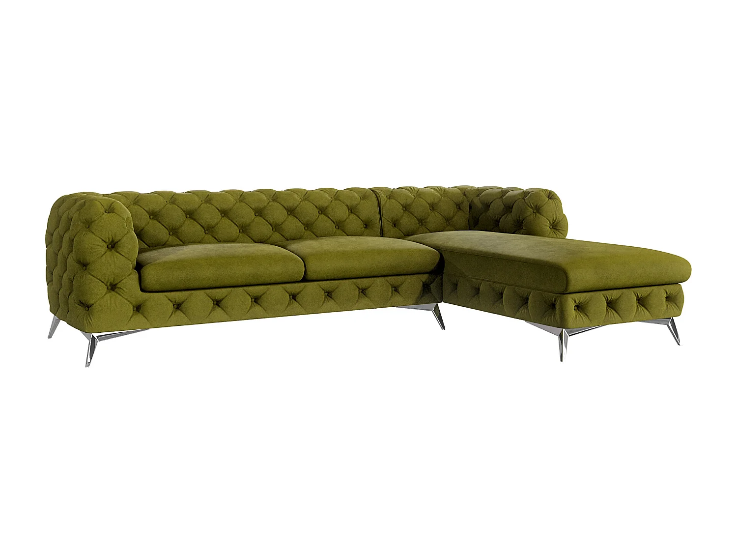 Ecksofa mit Ottomane Chesterfield Celeste mit Silber Metall Füßen