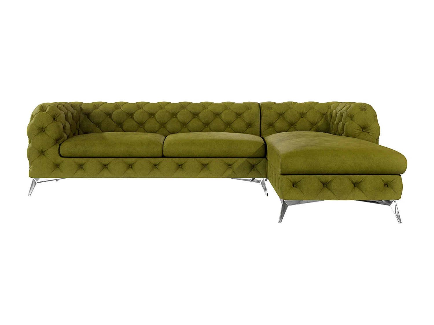 Ecksofa mit Ottomane Chesterfield Celeste mit Silber Metall Füßen
