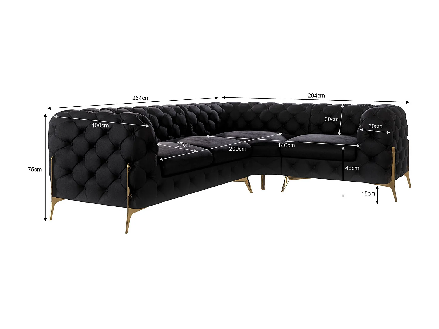 Ecksofa Chesterfield Ulysses mit Goldene Metall Füßen