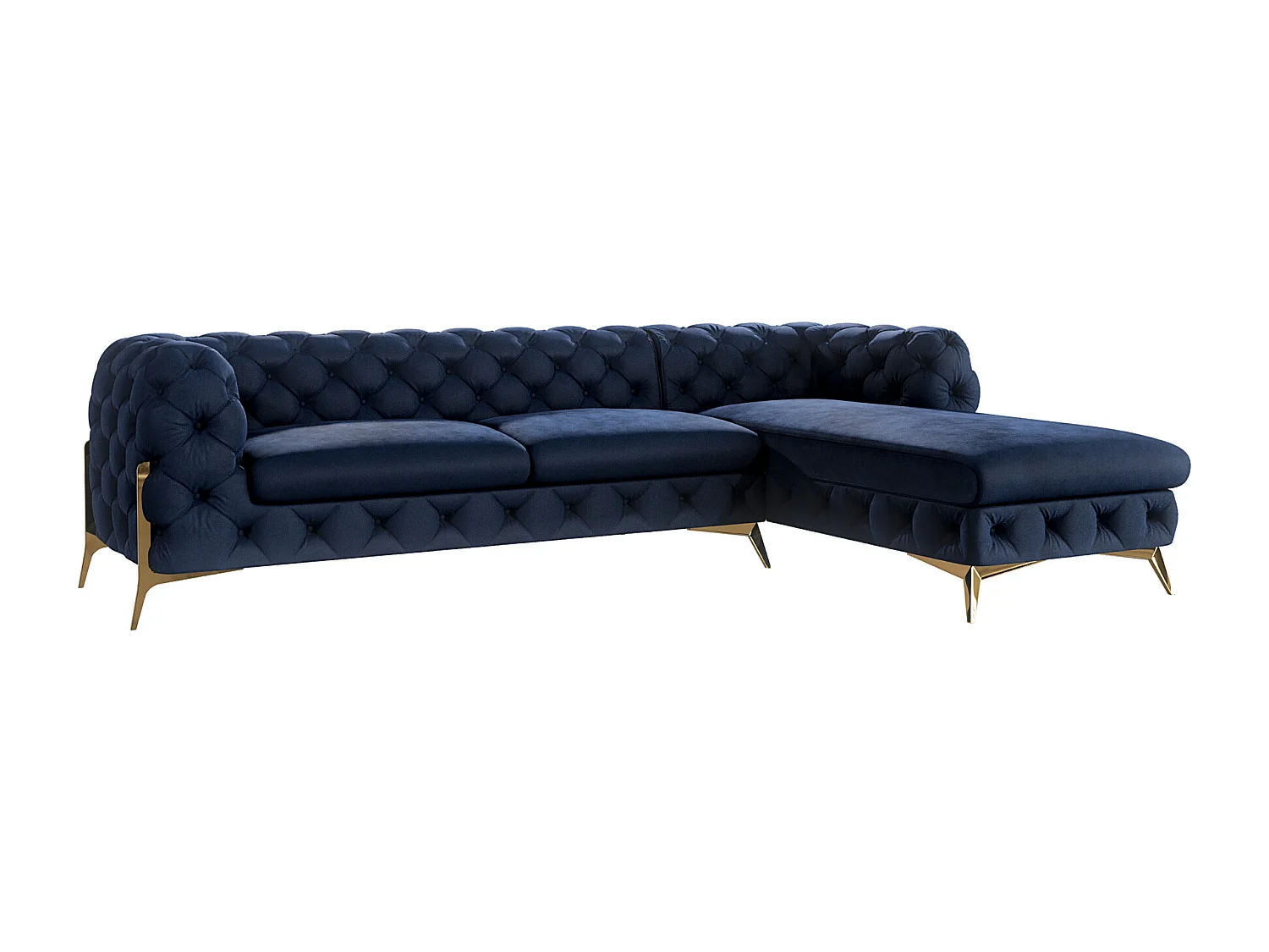Ecksofa mit Ottomane Chesterfield Ulysses mit Goldene Metall Füßen