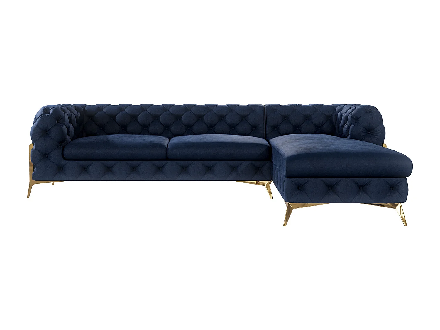 Ecksofa mit Ottomane Chesterfield Ulysses mit Goldene Metall Füßen