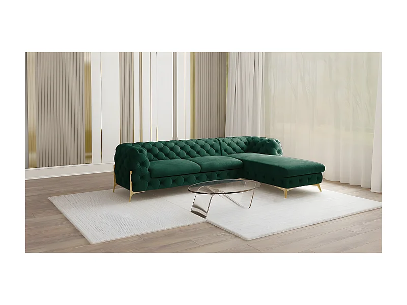 Ecksofa mit Ottomane Chesterfield Ulysses mit Goldene Metall Füßen