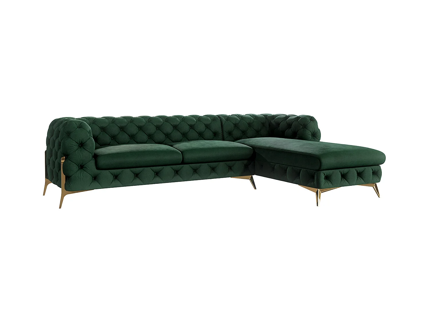 Ecksofa mit Ottomane Chesterfield Ulysses mit Goldene Metall Füßen