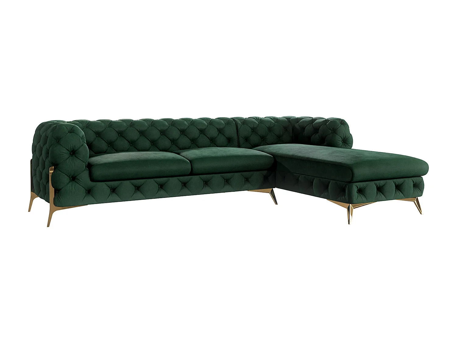 Ecksofa mit Ottomane Chesterfield Ulysses mit Goldene Metall Füßen