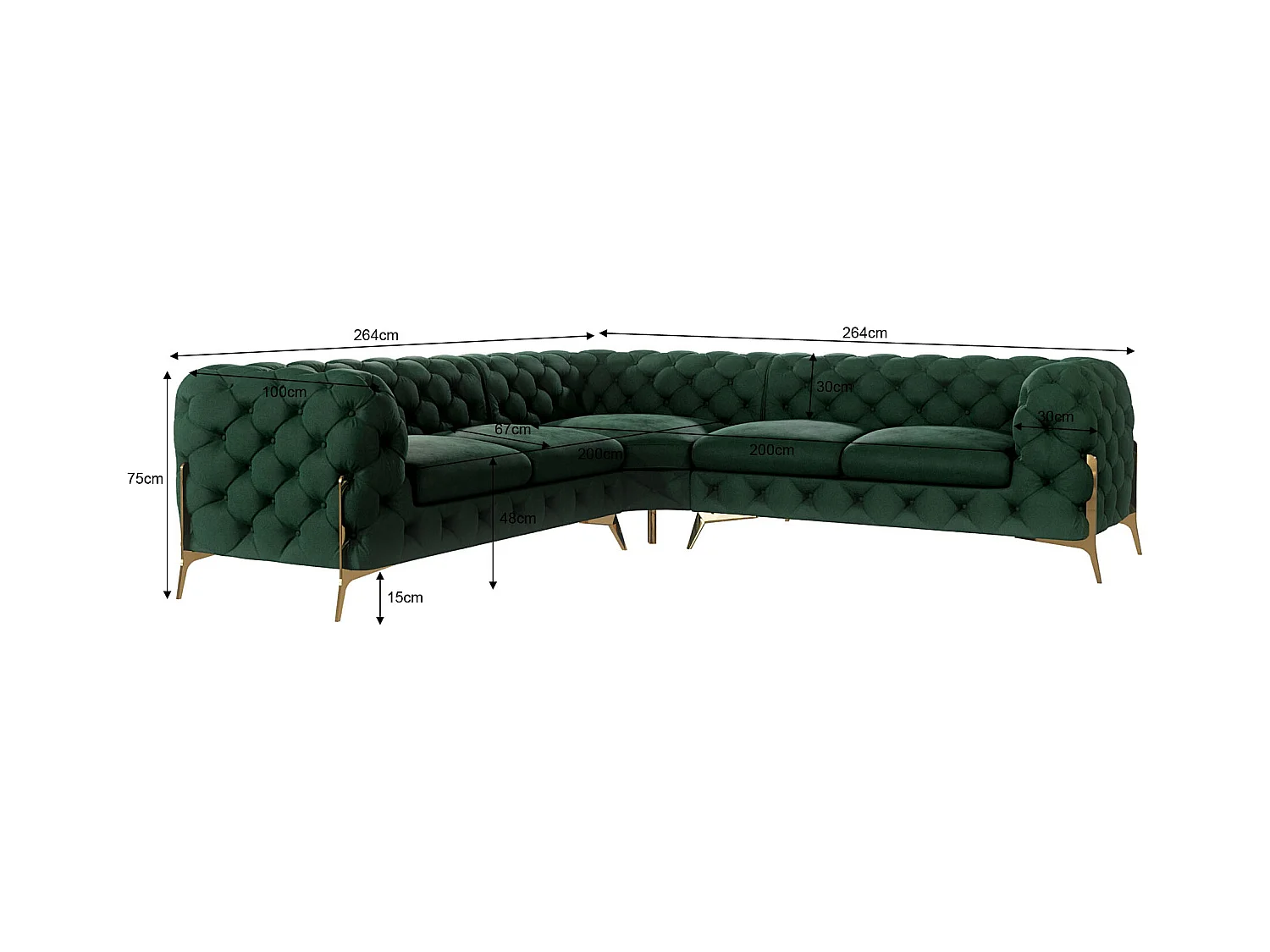 Ecksofa Chesterfield Ulysses mit Goldene Metall Füßen