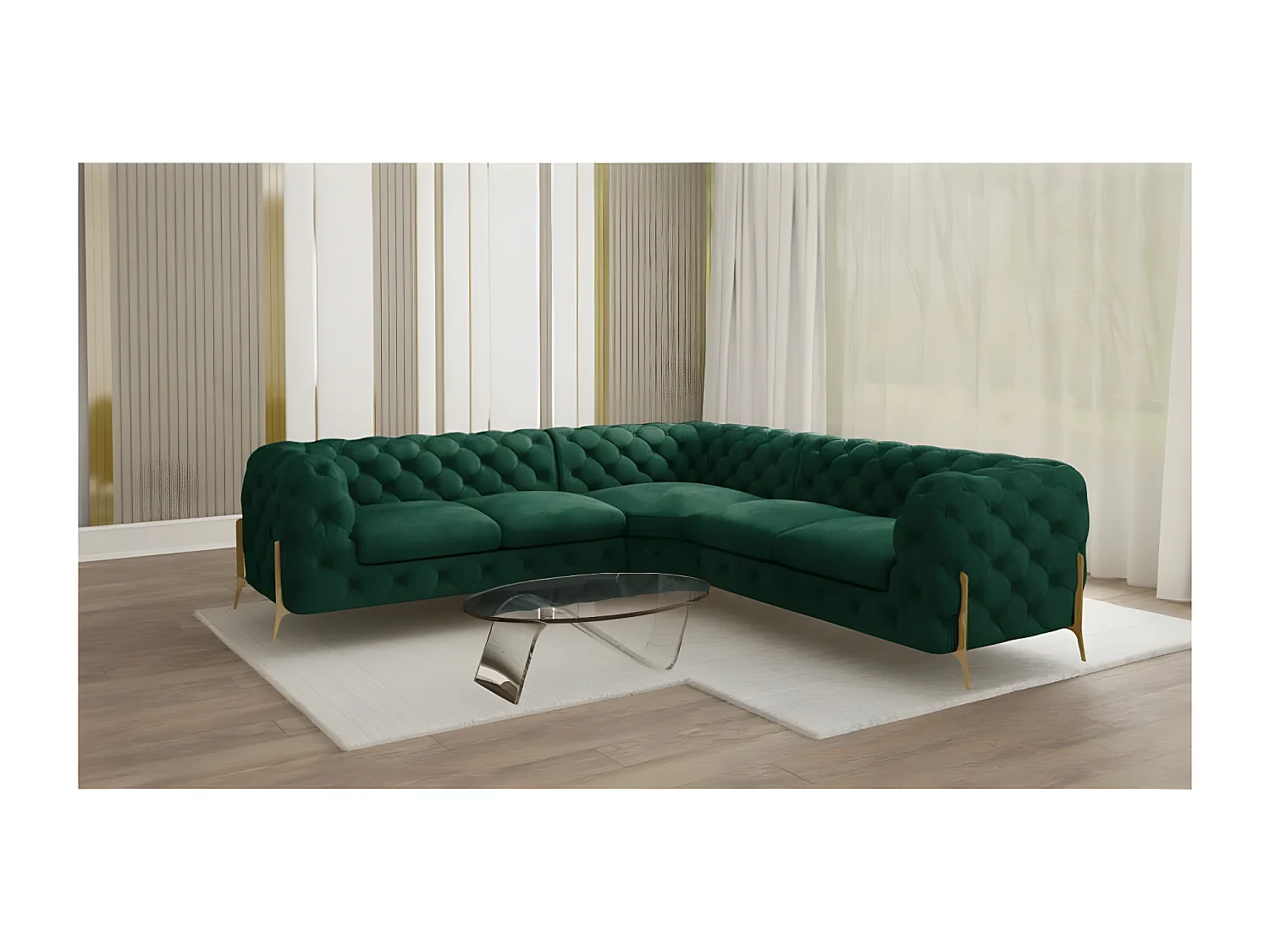 Ecksofa Chesterfield Ulysses mit Goldene Metall Füßen