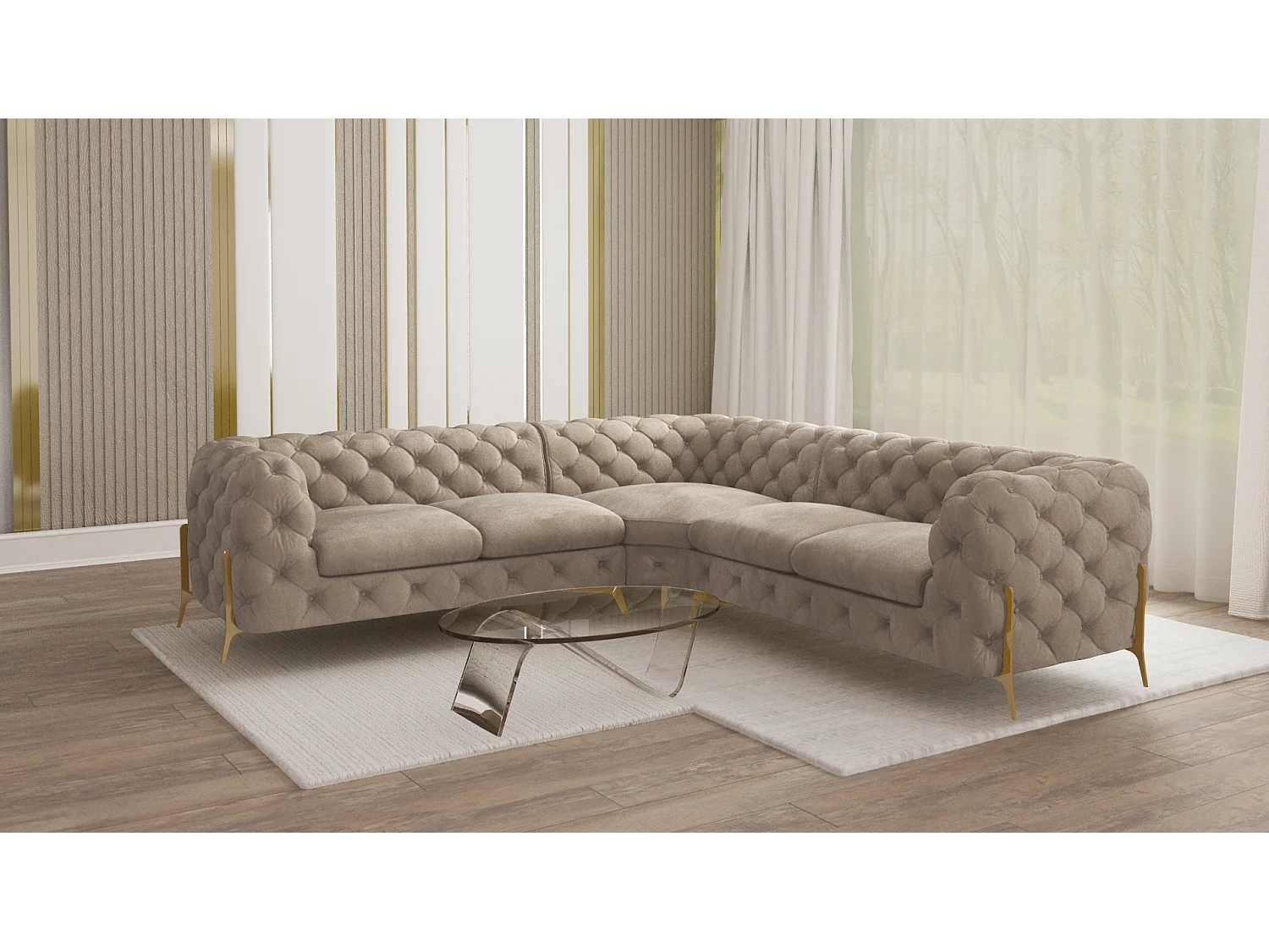 Ecksofa Chesterfield Ulysses mit Goldene Metall Füßen