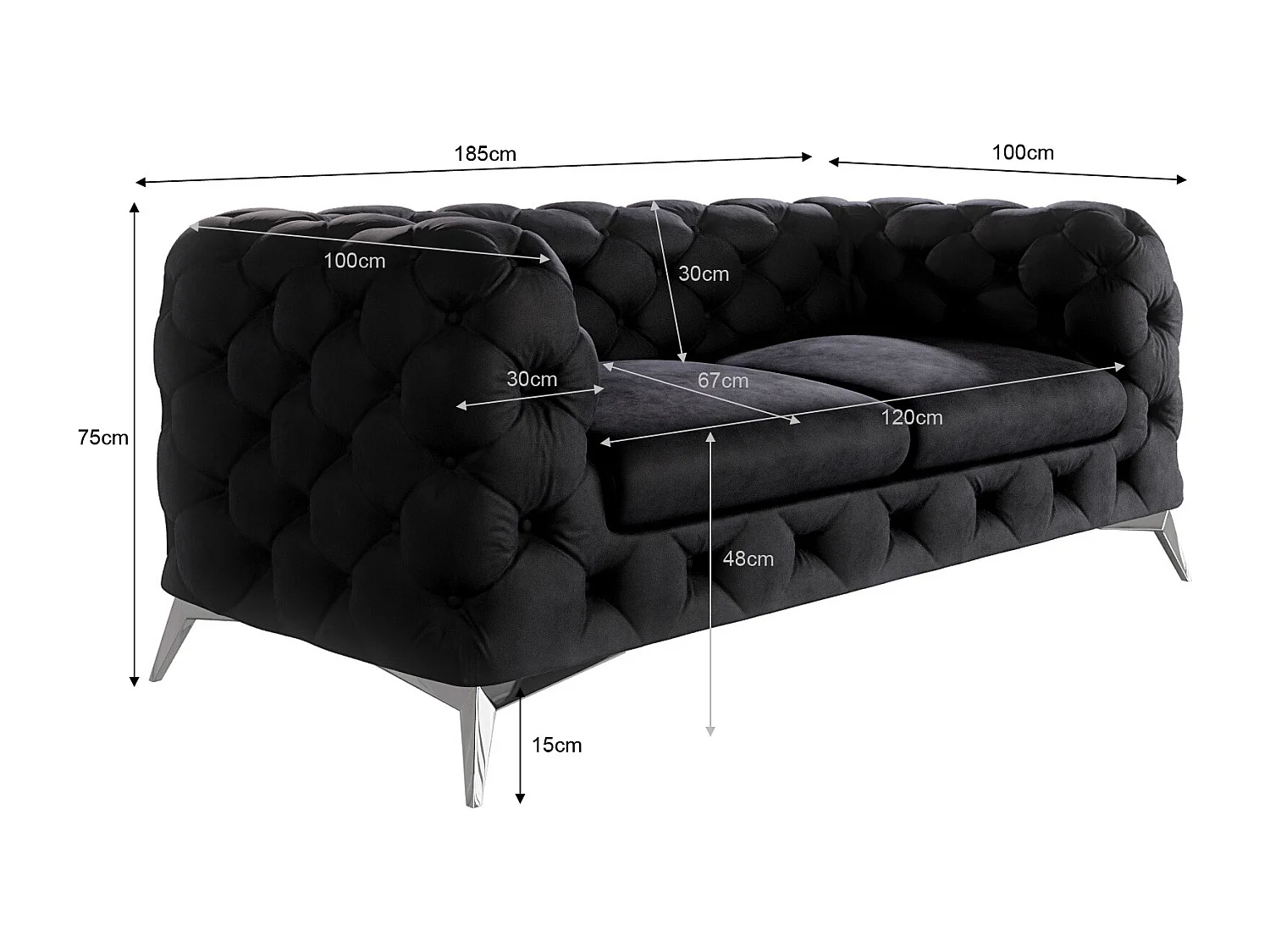 Celeste 2-Sitzer Chesterfield Sofa mit Silber Metall Füßen