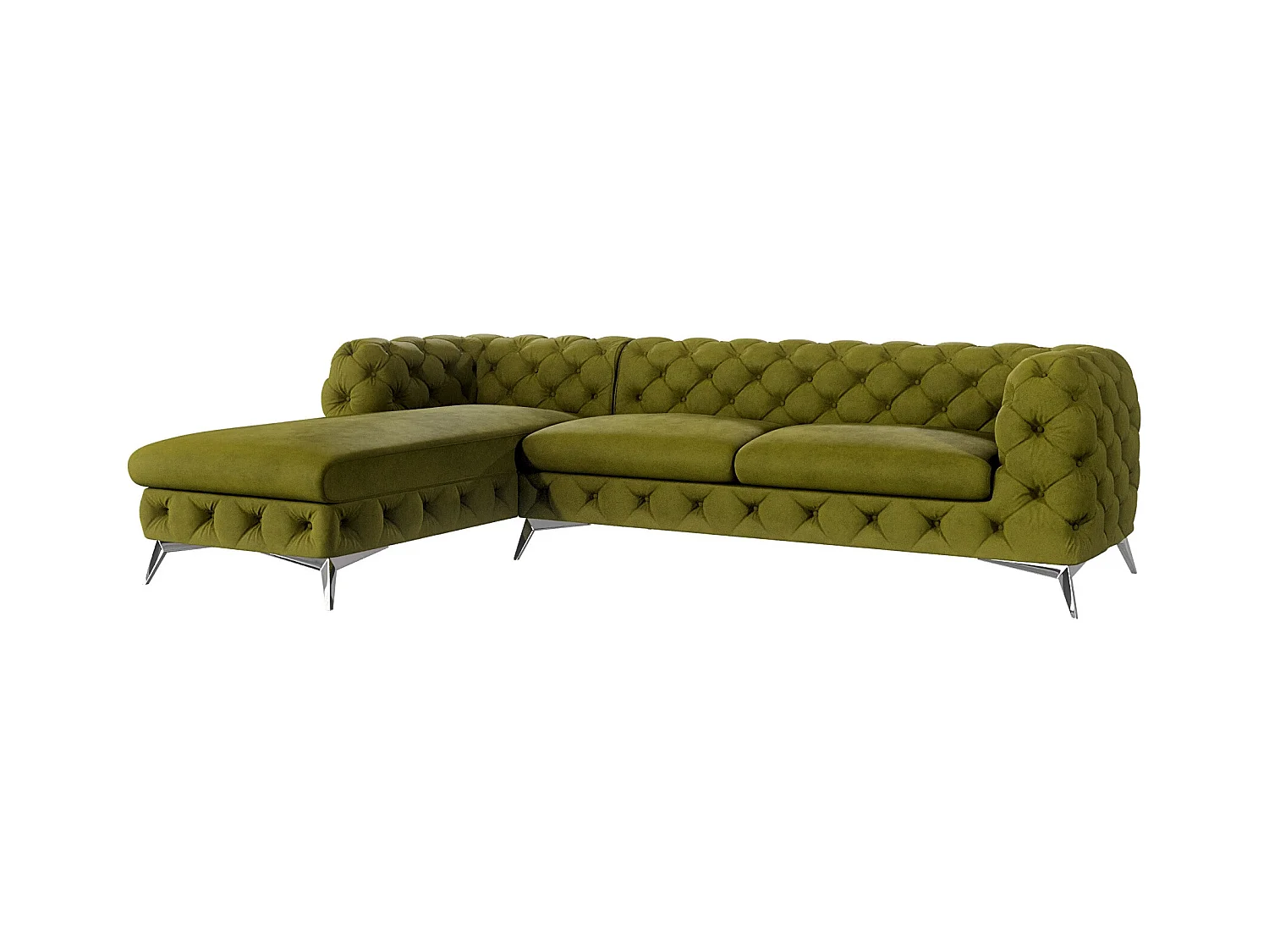 Ecksofa mit Ottomane Chesterfield Celeste mit Silber Metall Füßen