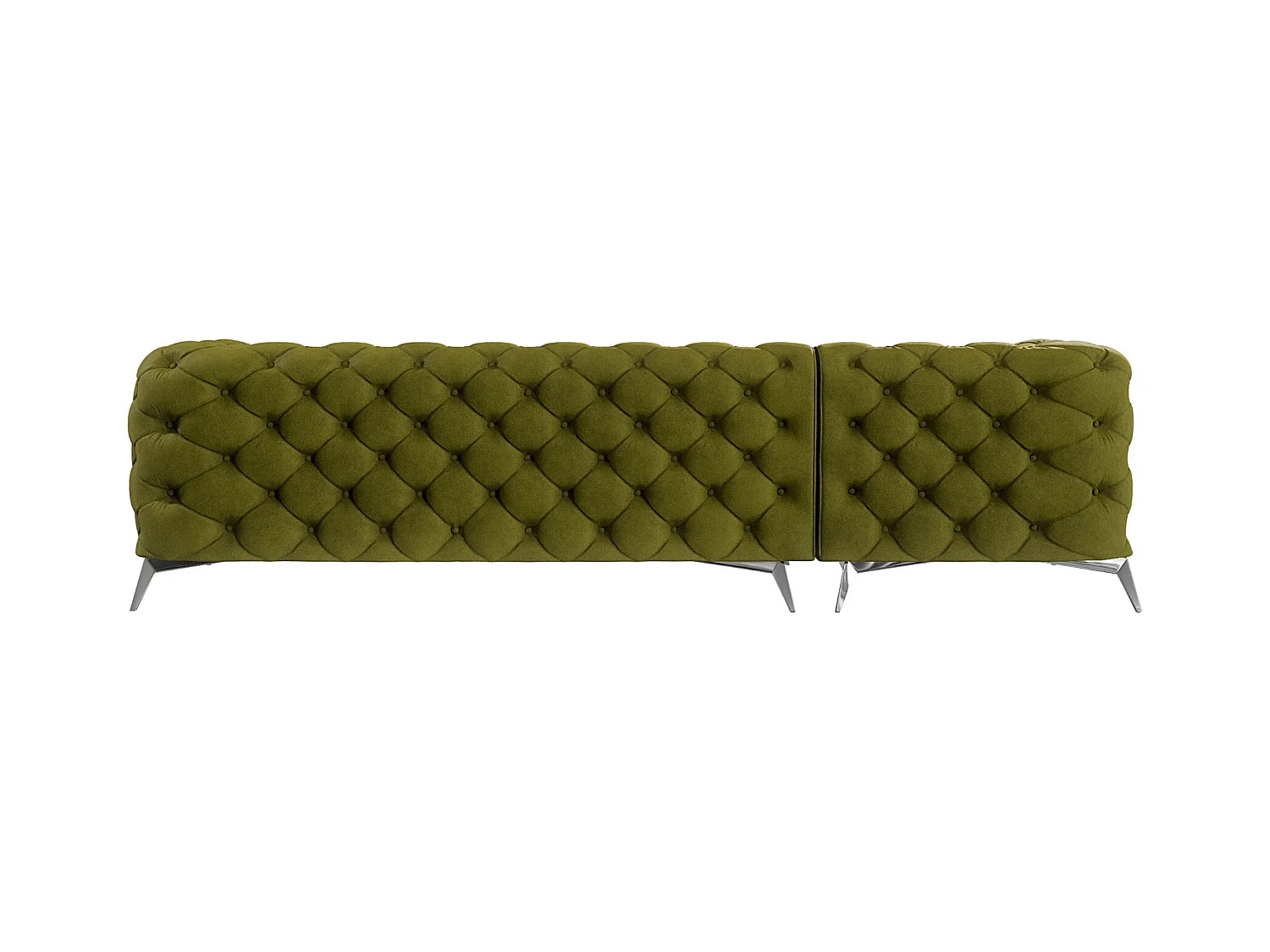 Ecksofa mit Ottomane Chesterfield Celeste mit Silber Metall Füßen