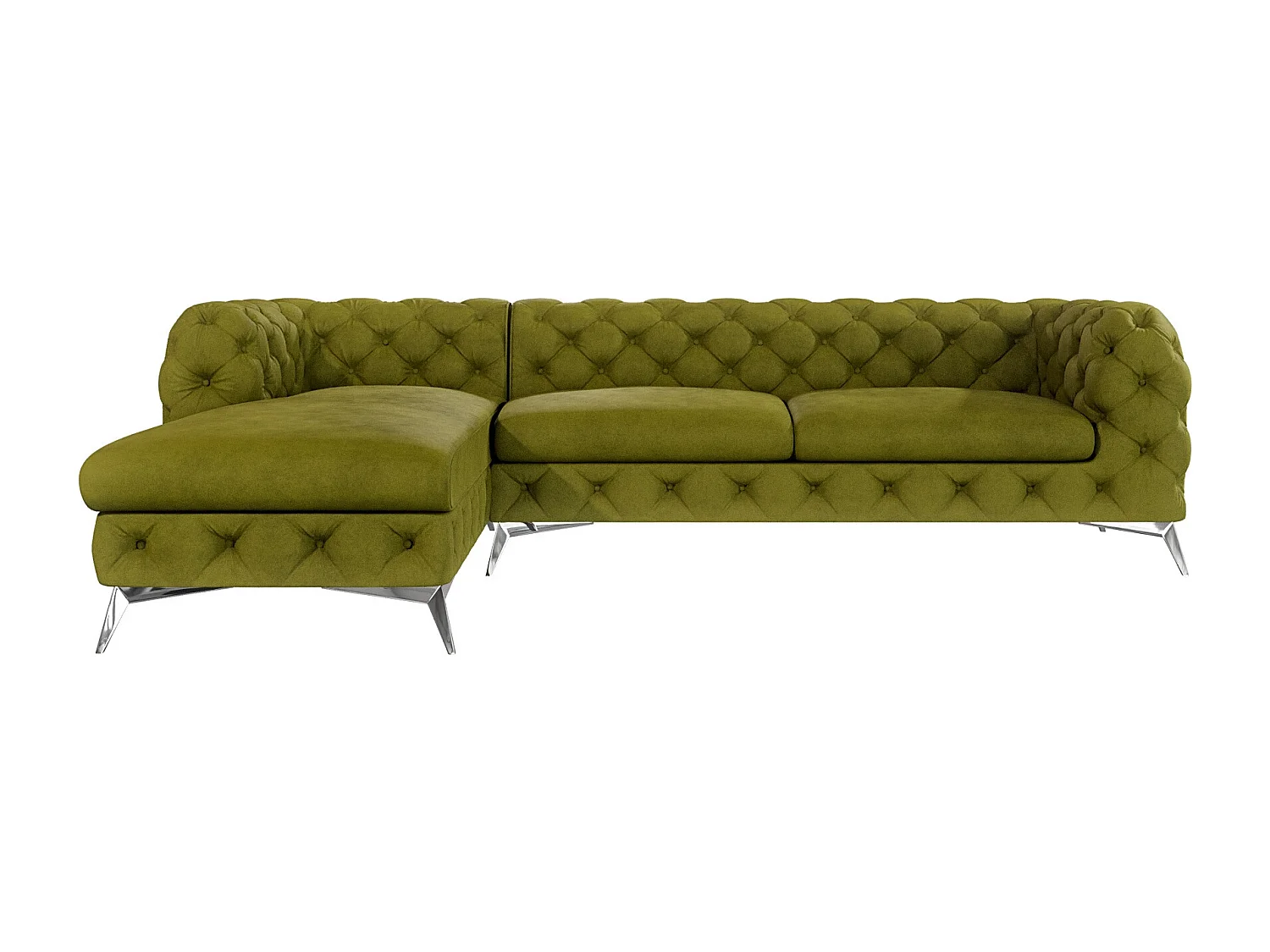 Ecksofa mit Ottomane Chesterfield Celeste mit Silber Metall Füßen