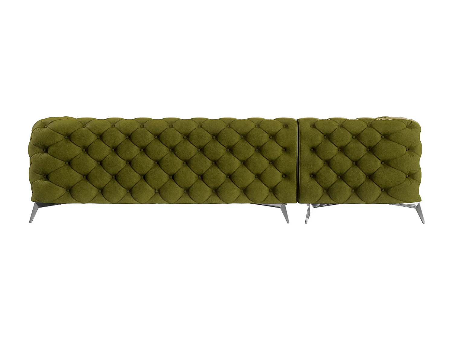 Ecksofa mit Ottomane Chesterfield Celeste mit Silber Metall Füßen