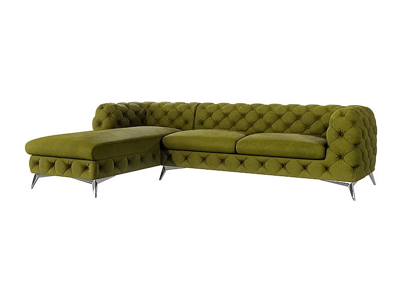 Ecksofa mit Ottomane Chesterfield Celeste mit Silber Metall Füßen