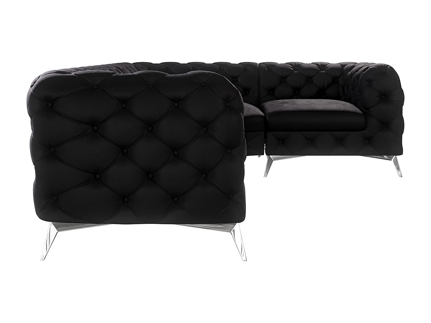 Ecksofa mit Ottomane Chesterfield Celeste mit Silber Metall Füßen