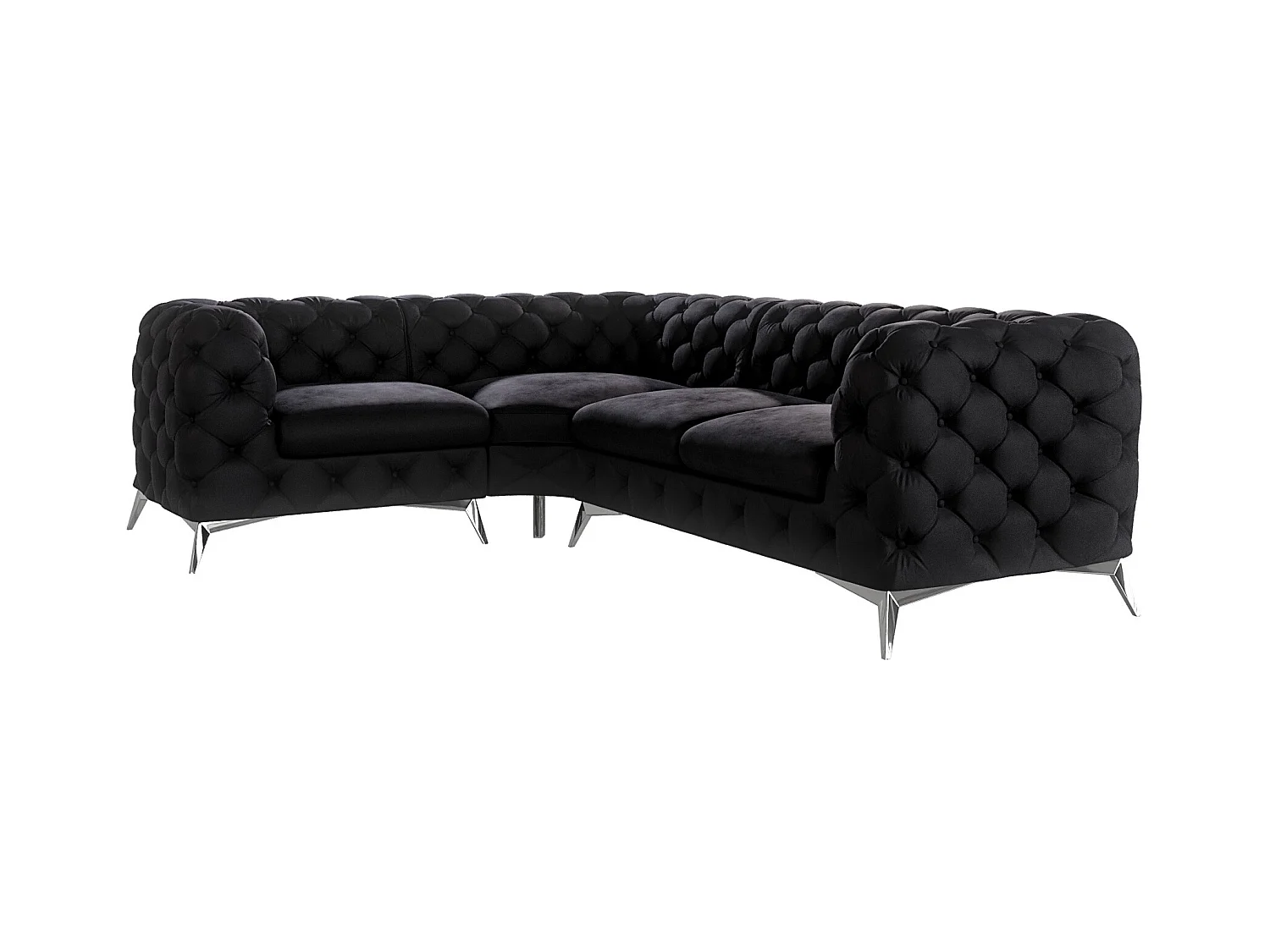 Ecksofa mit Ottomane Chesterfield Celeste mit Silber Metall Füßen