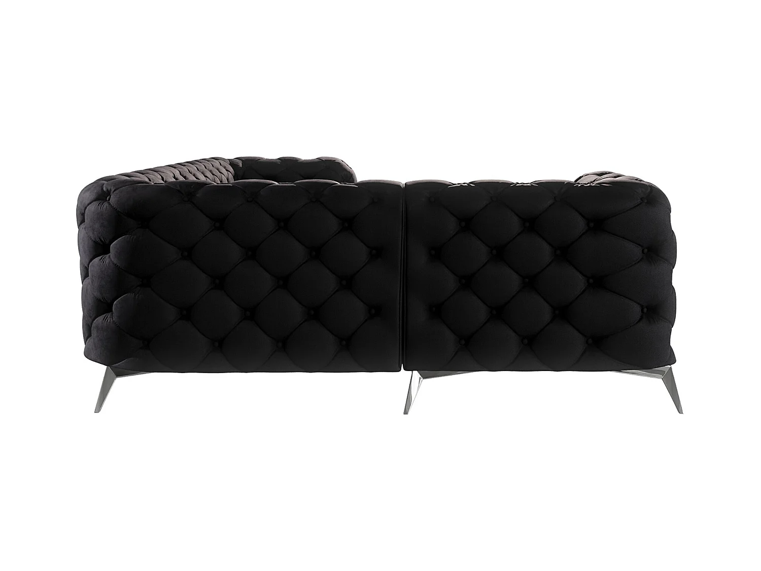 Ecksofa mit Ottomane Chesterfield Celeste mit Silber Metall Füßen