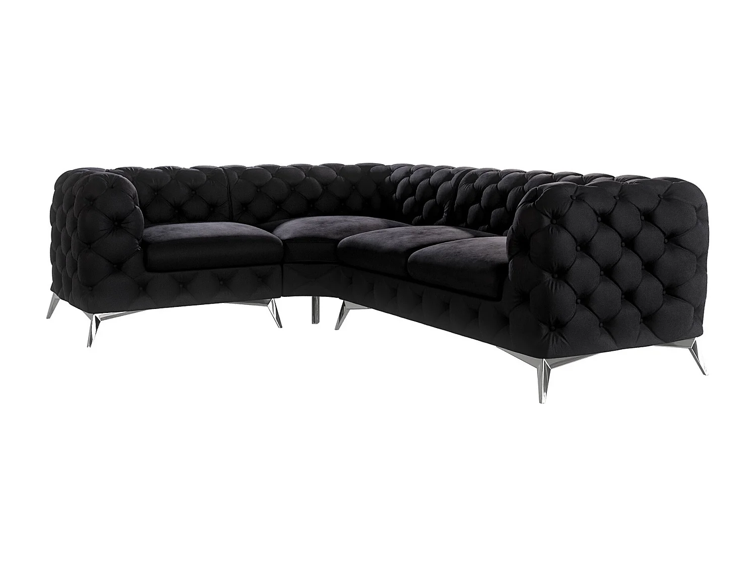 Ecksofa mit Ottomane Chesterfield Celeste mit Silber Metall Füßen