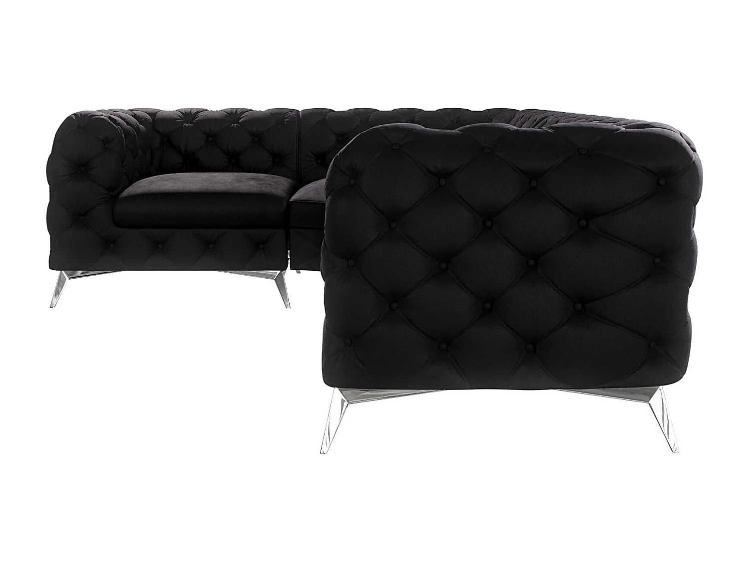 Ecksofa mit Ottomane Chesterfield Celeste mit Silber Metall Füßen