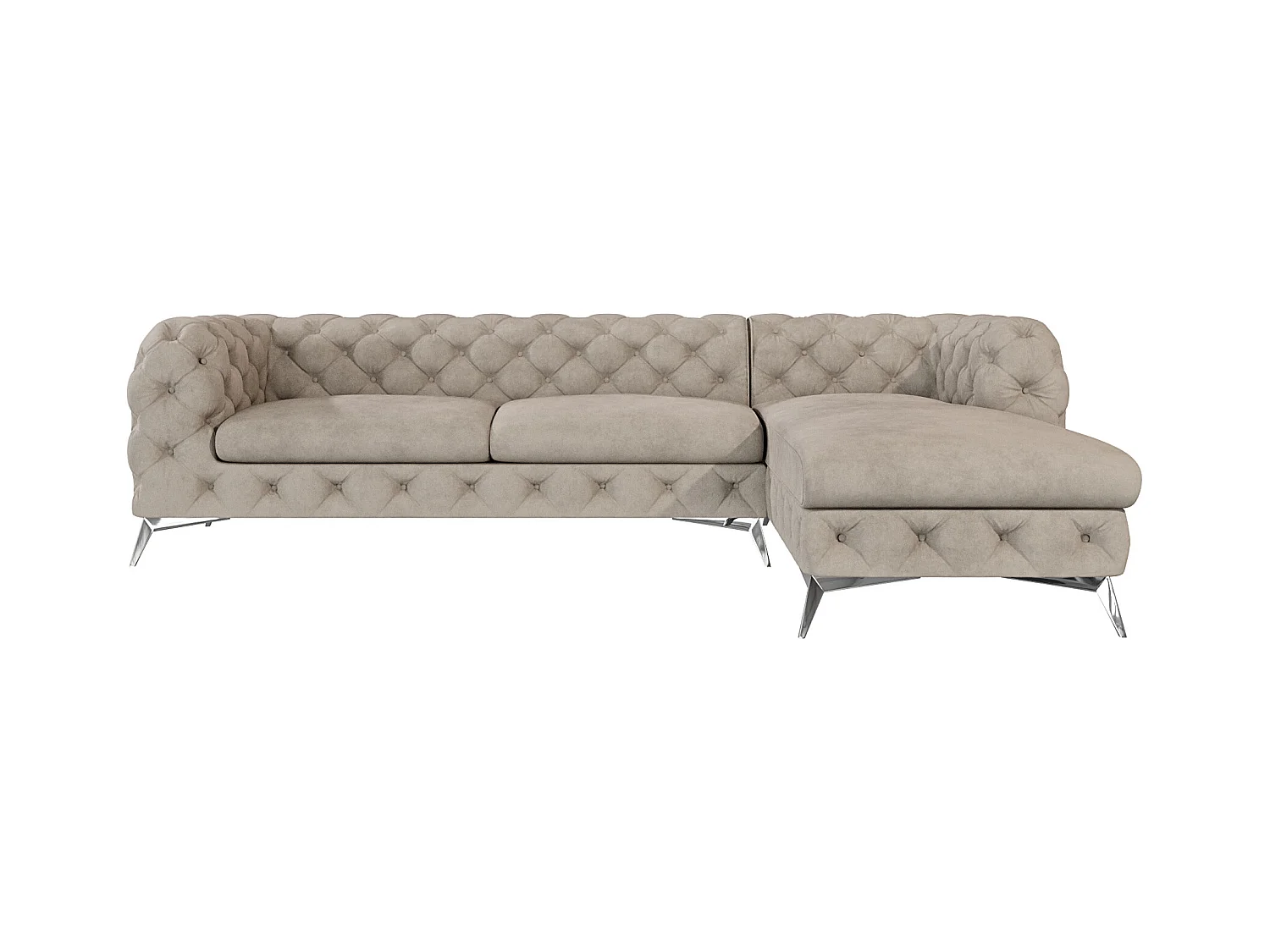 Ecksofa mit Ottomane Chesterfield Celeste mit Silber Metall Füßen