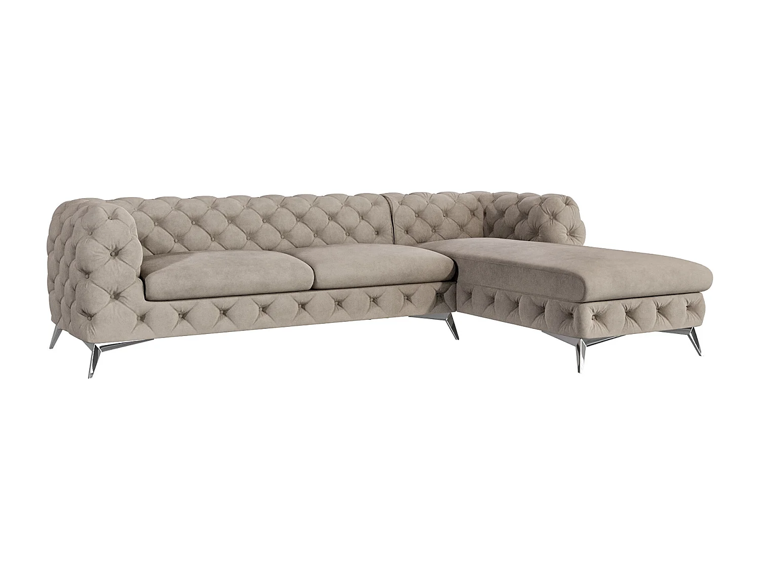 Ecksofa mit Ottomane Chesterfield Celeste mit Silber Metall Füßen