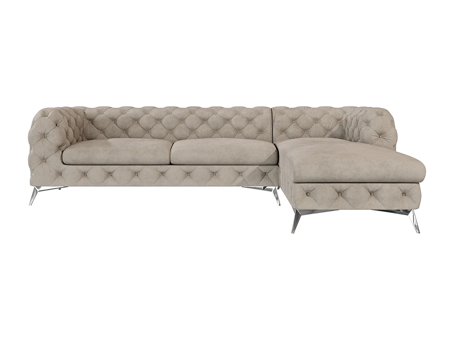 Ecksofa mit Ottomane Chesterfield Celeste mit Silber Metall Füßen