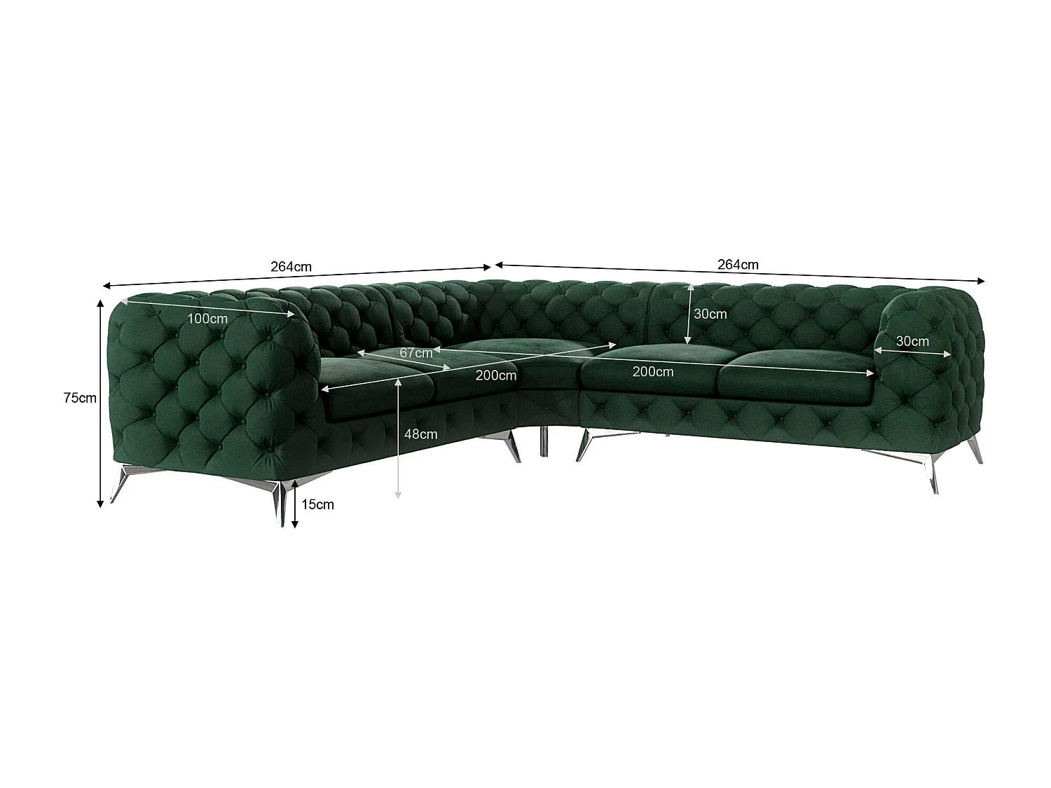 Ecksofa Chesterfield Celeste mit Silber Metall Füßen