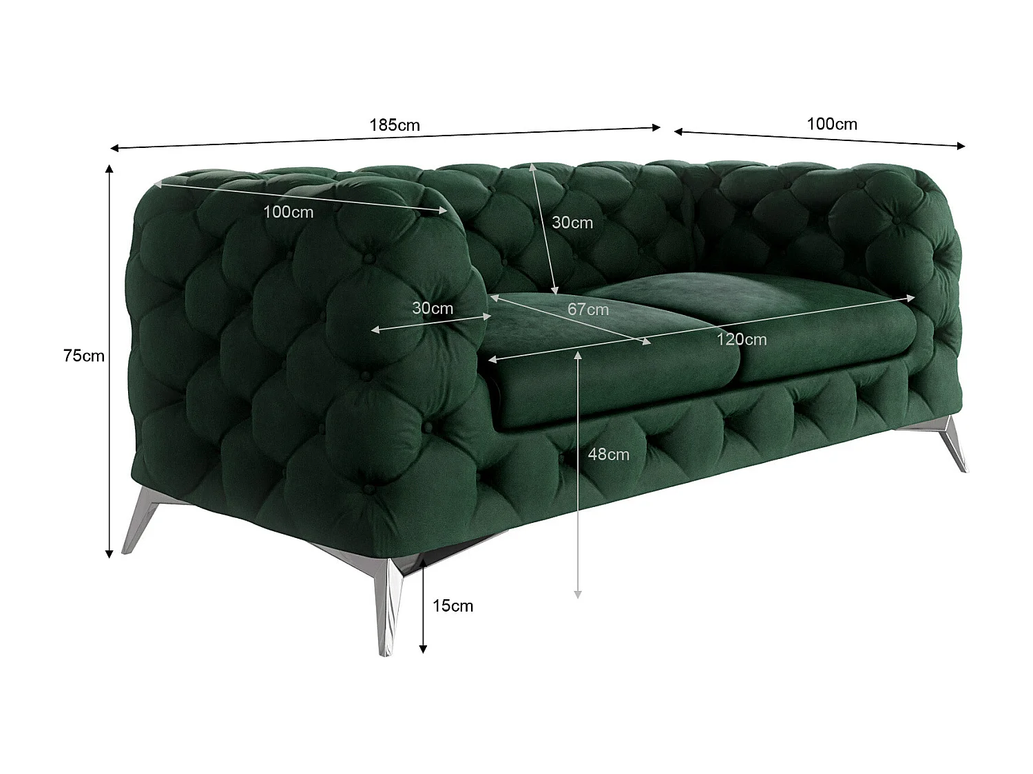 Celeste 2-Sitzer Chesterfield Sofa mit Silber Metall Füßen