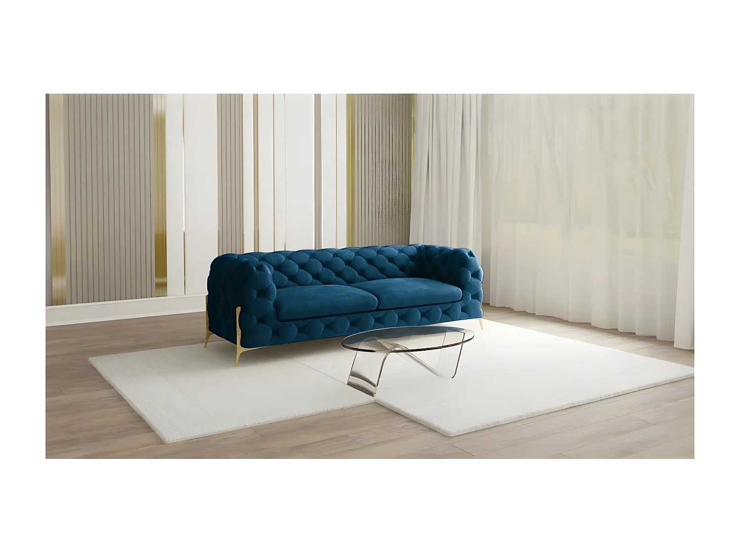 Ulysses 3-Sitzer Chesterfield Sofa mit Goldene Metall Füßen