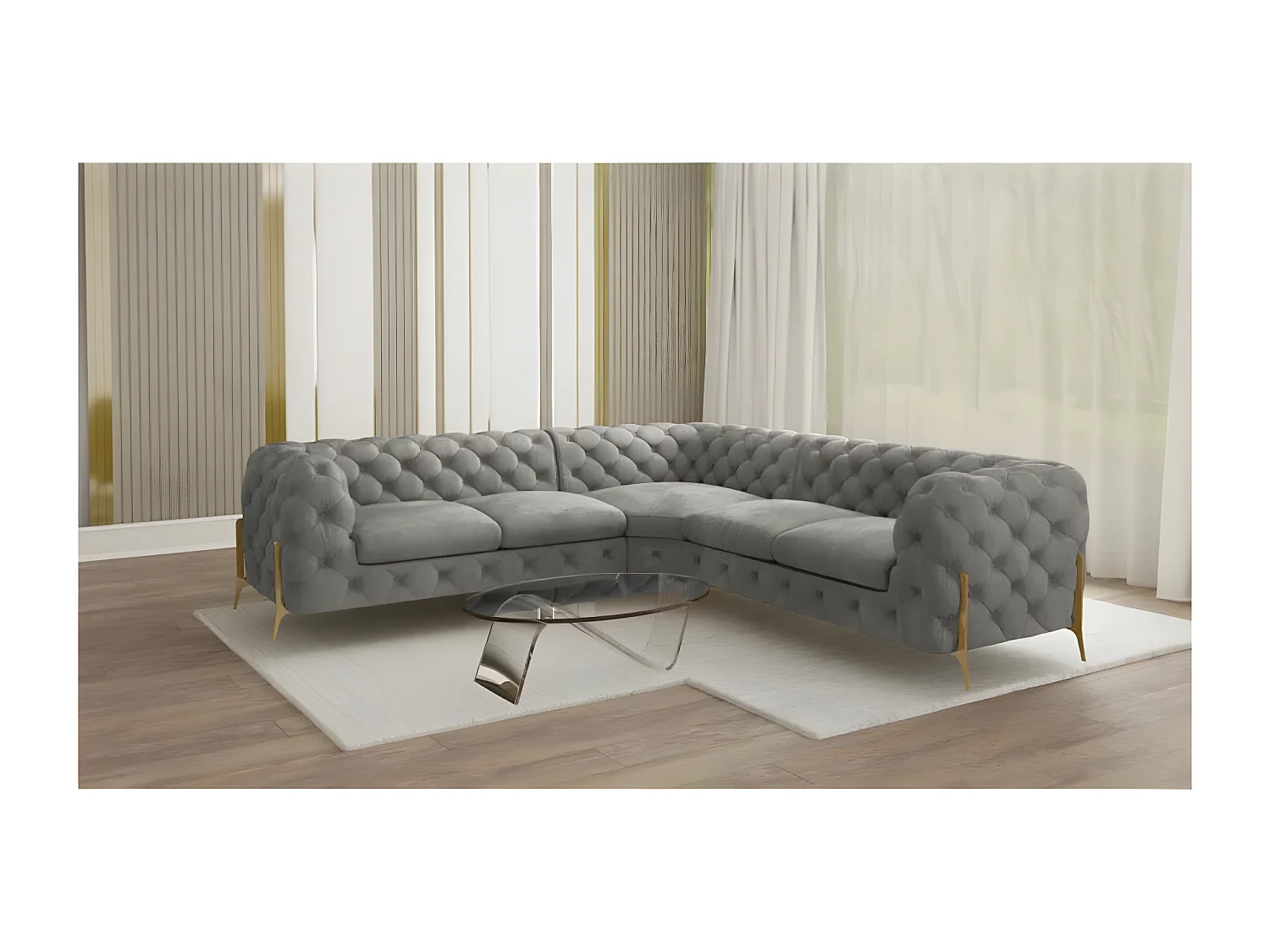 Ecksofa Chesterfield Ulysses mit Goldene Metall Füßen