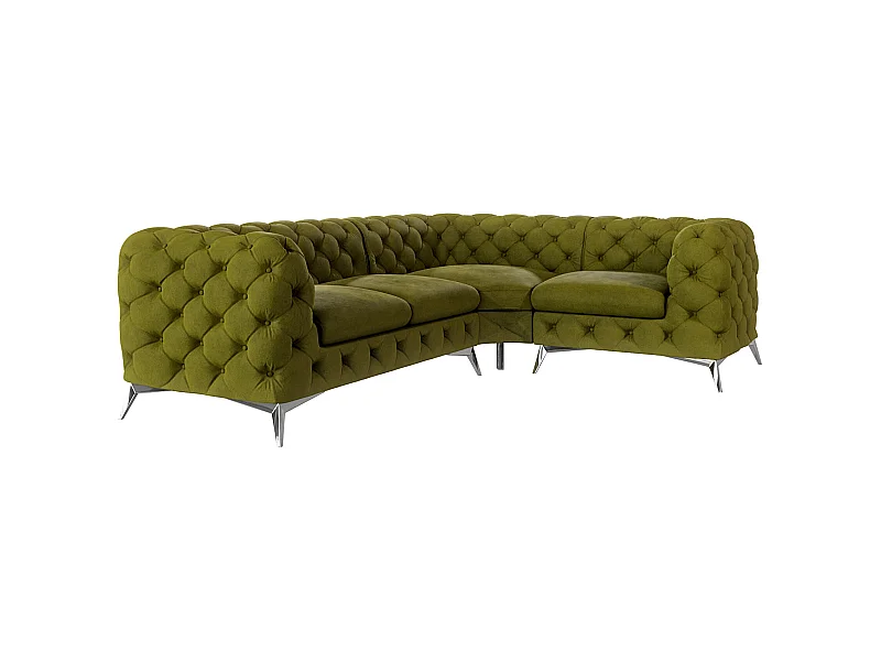 Ecksofa mit Ottomane Chesterfield Celeste mit Silber Metall Füßen