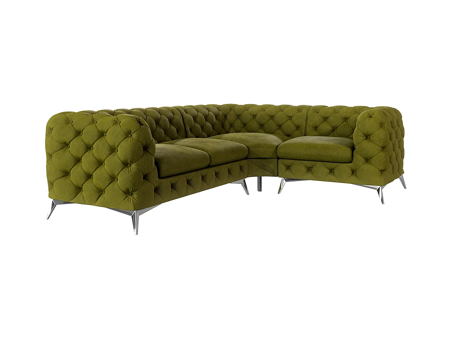 Ecksofa mit Ottomane Chesterfield Celeste mit Silber Metall Füßen