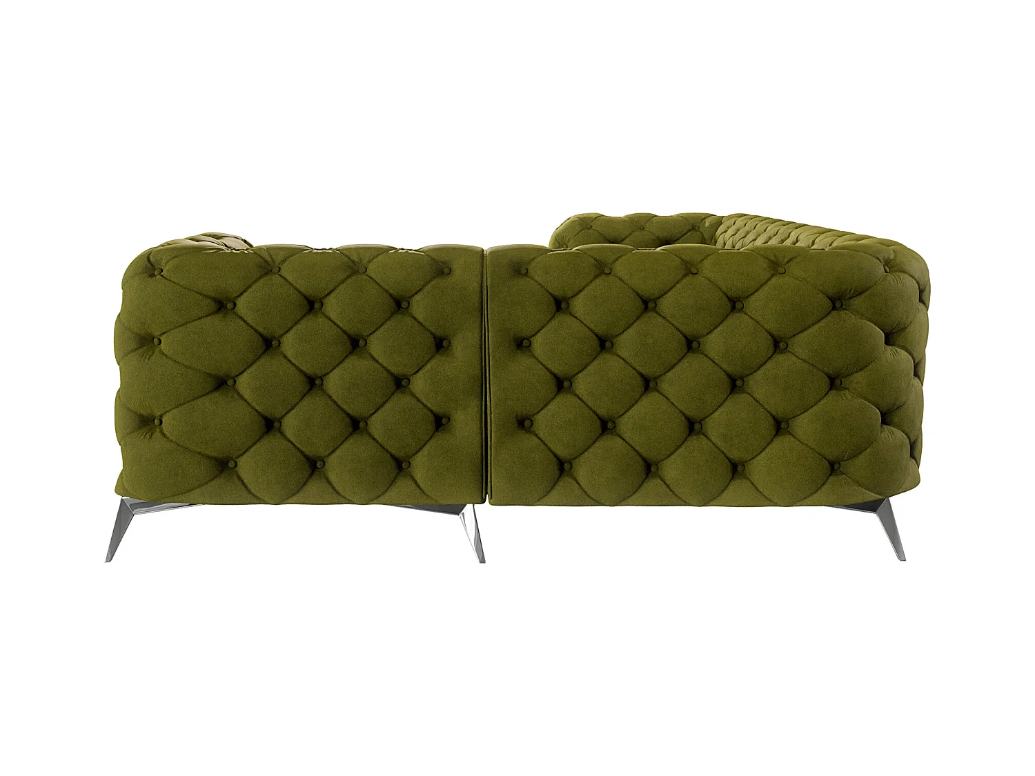 Ecksofa mit Ottomane Chesterfield Celeste mit Silber Metall Füßen