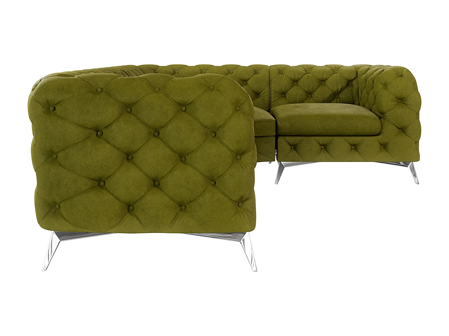 Ecksofa mit Ottomane Chesterfield Celeste mit Silber Metall Füßen