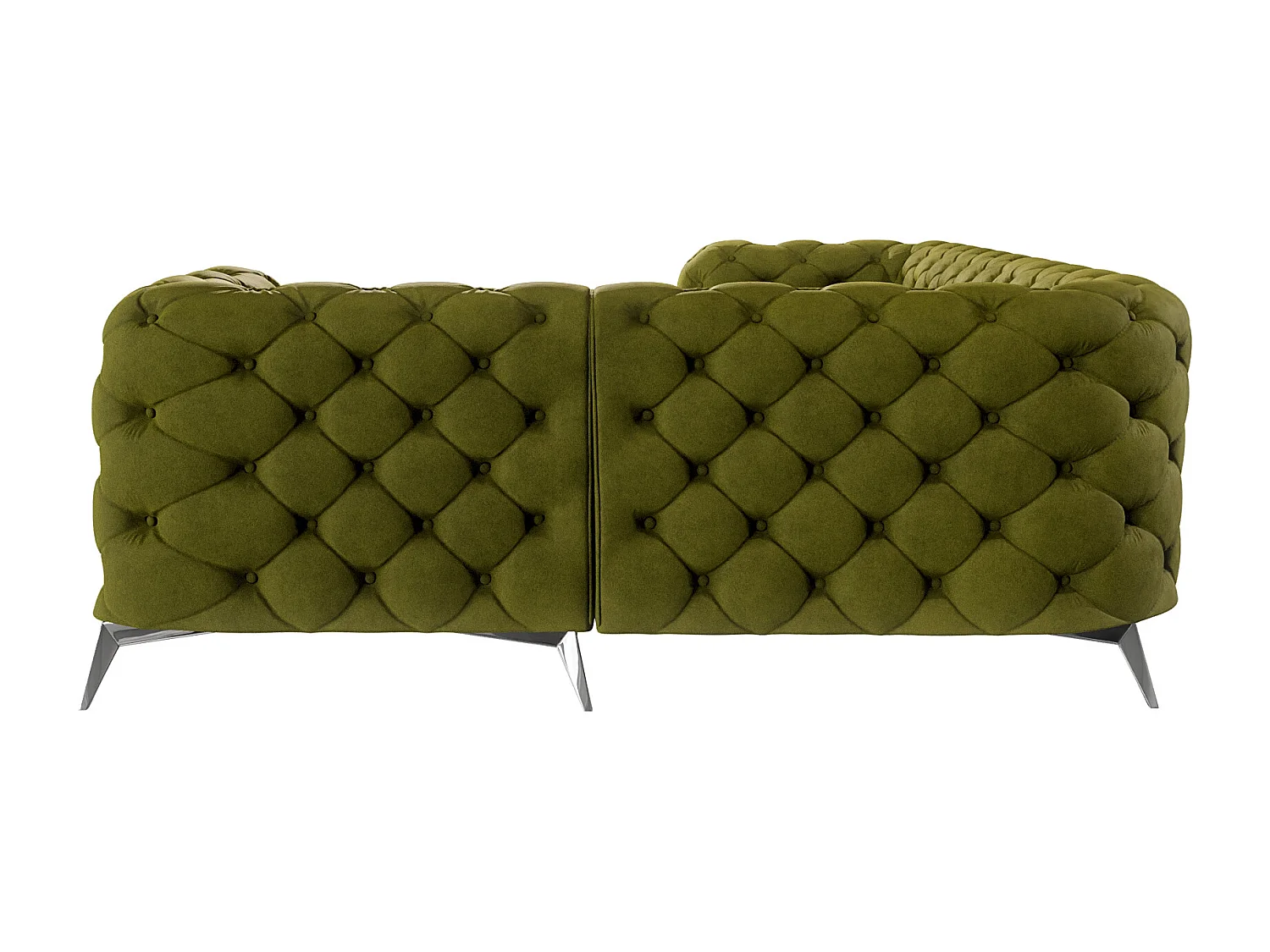 Ecksofa mit Ottomane Chesterfield Celeste mit Silber Metall Füßen