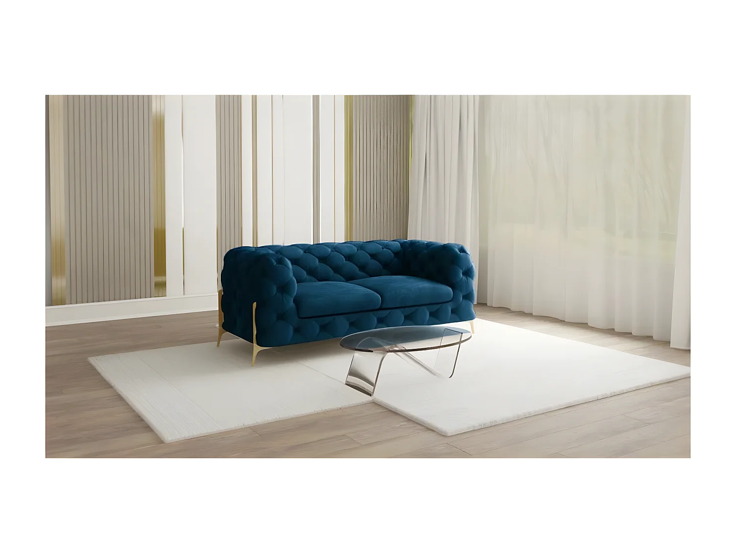 Ulysses 2-Sitzer Chesterfield Sofa mit Goldene Metall Füßen