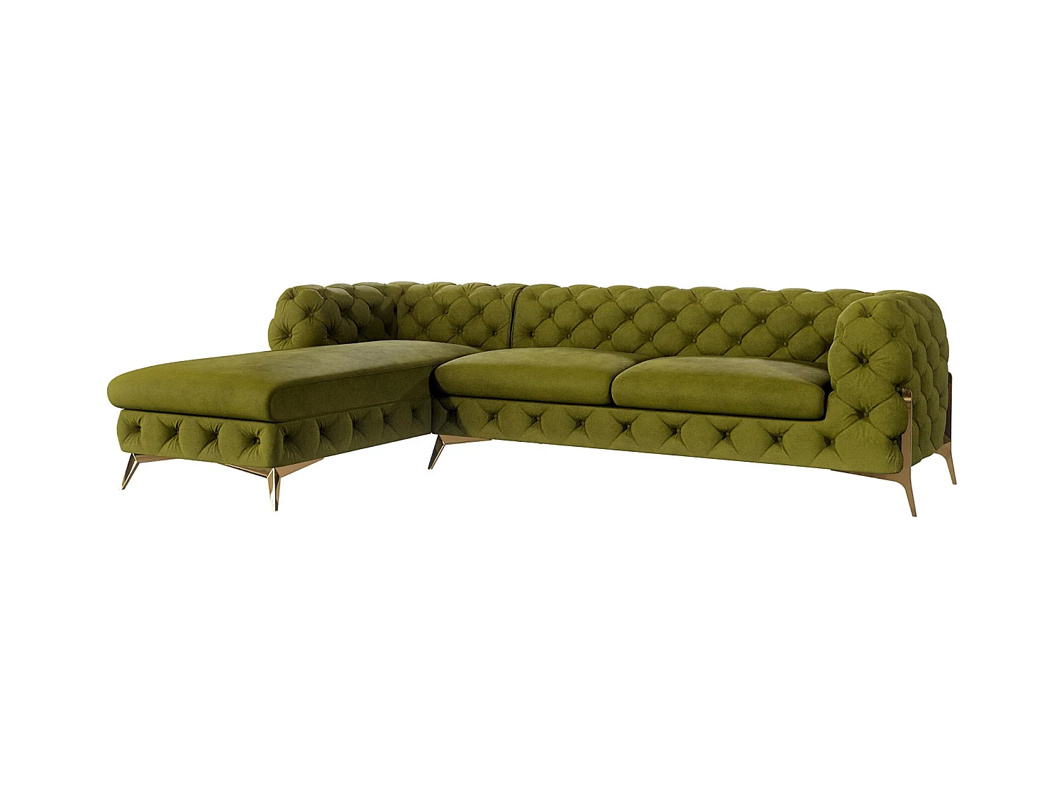Ecksofa mit Ottomane Chesterfield Ulysses mit Goldene Metall Füßen