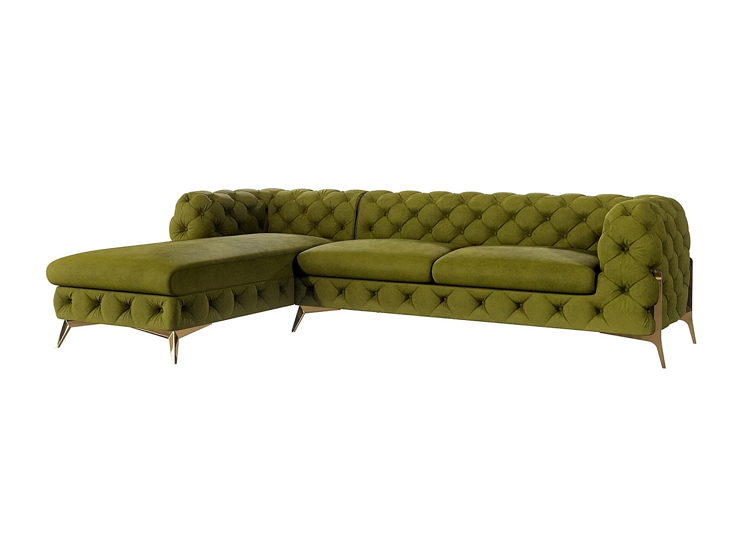 Ecksofa mit Ottomane Chesterfield Ulysses mit Goldene Metall Füßen